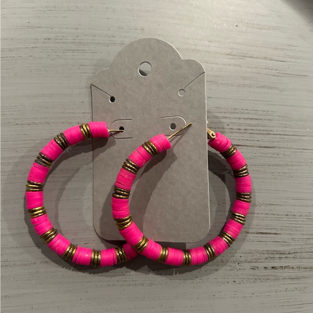 New Boutique Pink and Gold Hoop Earrings